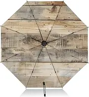 [PDZRMY] UV Protection Travel Umbrella Wood Texture Rustic Compact for Rain and Sun - Auto Open and Close UPF 50+ Windproof Portable 46” Sun Umbrella for Women and Men