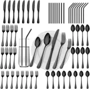 56 Pieces Black Silverware Service for 8 Flatware Set Stainless Steel Utensils