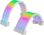 TECWARE Flex RGB, PSU Extension Cable Cover Kit, Light Up LED Strip Set for GPU and Motherboard PC Cables, 5V 3 Pin ARGB Sync, Compatible with 8-Pin, 16-Pin, 24-Pin, White