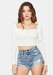 Ivory Hard To Please Cold Shoulder Crop Top
