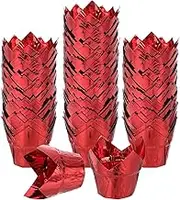 sourcing map 100 Pcs Tulip Cupcake Liners, Muffins Liners Aluminum Foil Cupcake Wrappers Baking Cups Muffins Liners for Wedding Birthday Party Supplies, Red