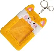 HOODANCOS Adorable Cartoon Frog Id Badge Holder Plush Card Sleeve Card Storage Case Keychain Accessory Multi-Functional Protector