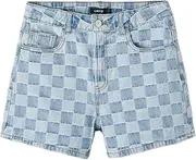 [Name It] Girls Nlfcheckizza DNM Hw Mom Shorts, Medium Blue Denim/Checks:Checks