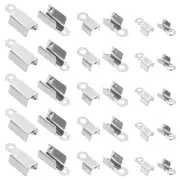 600Pcs Fold Crimp Ends Caps, 3 Size Alloy Crimps Cord Ends Tips, White Silver