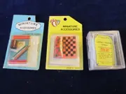 Dollhouse Miniature Writing Desk Accessories + Checkers + 15pc Tea Set A37