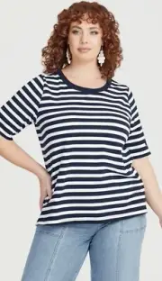Women’s Size 18 Taking Shape Navy & White Stripe Cotton Short Sleeve Breton Top