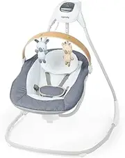 Ingenuity, Chambray SimpleComfort Compact Soothing Swing Chair with Movable Activity Arc, Swivel Seat, 6 Speed, 0-9 Months, Up to 9 kg