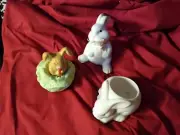 Easter Bunny Candleholder; Cabbage Patch Bunny & Flambro White Easter Bunny