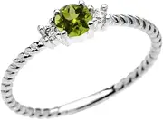 [Dainty and Elegant Gold Rings] 10k White Gold Dainty Solitaire Peridot and White Topaz Rope Design Stackable/Proposal Ring