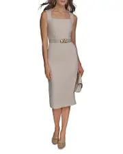 Donna Karan Belted Tweed Midi Dress