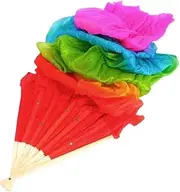 [CekoCk] Sequin Skirt，Belly Dancer Skirt, Dance Ribbons,Silk Fans,Ladies Scarves Belly Dance Fan Long Silk Woman Veils Extended Folding Long Fan Veils