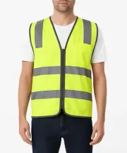 Hi Vis Safety Vest Reflective Tape Zip Up Workwear Pocket High Visibility in Yel