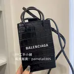 正品二手 BALENCIAGA 593826 SHOPPING 鱷魚紋購物袋 手機包 手提包