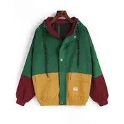 VANGULL Brand Women Hooded Corduroy Jacket Patchwork Autumn Streetwear Outerwear Coat Windbreaker red L