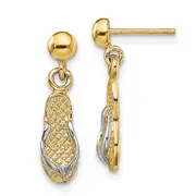 14K Yellow & Rhodium And Flip Flop Post Dangle Earrings