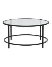 [IHOMDEC] Metal Frame Coffee Table with Top Tempered Glass in Black/Transparent