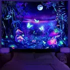 Serborlur Blacklight Fantasy Forest Tapestry Aesthetic Moon Tapestry UV Reactive