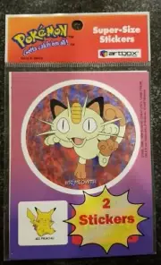 SEALED Vintage POKEMON SUPER SIZE STICKERS "Meowth" & Group-1999 by artbox