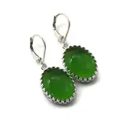 Peridot Quartz Crown Drop Lever-back Earrings 18x13mm
