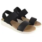 Kensie Women's Everlee Wedge Strappy Sandals 6.5 Stretch Ankle Strap Black