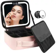Travel Makeup Bag with LED Lighted Make up Case with Mirror 3 Color Setting