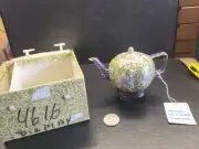 Cloisonné mini Tea Pot Kettle & lid enamel on metal with stand Oriental