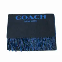 在飛比找momo購物網優惠-【COACH】素面雙色LOGO羊毛圍巾(藍)