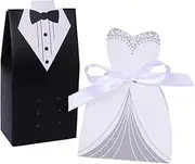 Rbenxia Wholesale Wedding Favors Wedding Party Favor Boxes Creative Tuxedo Dress Groom Bridal Candy Gift Box with Ribbon 100pcs