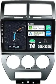 Android 14 Car Radio for Jeep Compass 1 MK (2006-2010) - Wireless CarPlay Android Car - Reversing Camera - 2G + 32G - IPS 10.1 Inch 2 Din DAB Steering Wheel Control Dual Band WiFi DSP