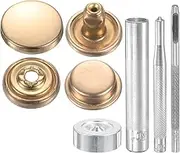 uxcell 24Set Leather Snaps Fasteners Kit 15mm Dia Brass Press-Stud Cap Button 2.95" Length Metal Snap Buttons with 4 Install Tools for Coat Bag Leather Marine Boat Canvas, Gold