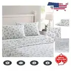 Cottage Blue Floral Cotton Flannel Full Sheet Set - Soft & Cozy Elegance