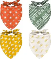 Whaline 4 Pieces Boho Pet Bandanas Rainbow Dog Scarf Washable Yellow Green Red Pet Neckerchief Triangle Dog Bibs Assortment Puppy Kerchief Accessories for Pet Costume Supply