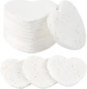ClimbFun 50-Count Compressed Facial Sponges,100% Natural Cellulose Face Makeup Sponge Cosmetic Spa for Face Cleansing,Exfoliating Mask, Removal Beauty Make Up Pads ，Reusable Konjac Mask Remover Cloth（White.heart）