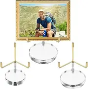 3 Pcs Rock Display Stand, Crystal Holder, Decorative Compact Crystal Holder, with Metal Arm and Acrylic Base, Small Collection Clear Rock Display Stand, for Home Office Exhibition Hall (Gold)