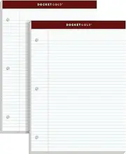 TOPS Double Docket Gold Writing Tablet, 8-1/2 x 11-3/4 Inches, Perforated, 3-Hole Punched, White, Narrow Rule, 100 Sheets per Pad, 2 Pads per Pack (99706)