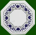 Lapis Lazuli Stone Inlay Wor k Patio Coffee Table Top White Stone Bed Side Table