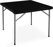 LUSHVIDA Vinyl Card Tablecloth with Flannel Backing 34x34 inch - Waterproof Plastic Table Cover for Square Folding Table Cloth with Elastic Edges, Black