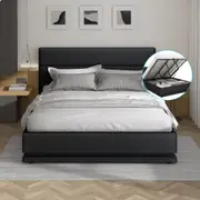 ALFORDSON Bed Frame Gas Lift Storage RGB LED Platform Charcoal - King Size