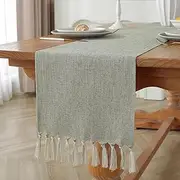 Laolitou Green Table Runners 108 Inches Long for Home Decor, Boho Farmhouse Spring Table Runner, Burlap Linen Style Rustic Dining Table Decor Long, 13x108 Inches, Sage Green