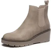 [Athlefit] Women's Chelsea Wedge Boots Elastic Platform Lug Sole Slip on Wedge Ankle Booties