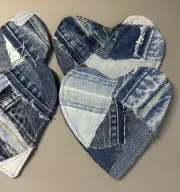 COASTERs DENIM recycled HEART handmade patchwork batik blue jeans man cave