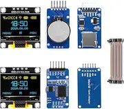 Real-Time Clock RTC Module AT24C32 IIC + Micro SD Mini TF Card Adapter Reader Driver + 0.96 Inch OLED Display I2C 128 x 64 Pixel Display Module + 20 cm 40-Pin Bridge Wire