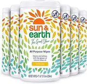 Compostable Cleaning Wipes - Natural All-Purpose Multi Surface Wipes - Light Citrus Scent - 80 Count Resealable Tub (Pack of 6)