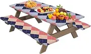 Outdoor Picnic Table Cover, Elastic Picnic Table Cover - Picnic Table Cover Polyester Waterproof Table Cover for Picnic | Elastic Band Portable Camping Table Cloth with 2 Bench Covers for Reunion