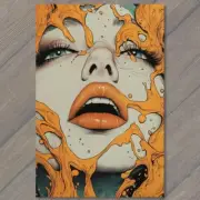 FLATCARD Woman’s Face Close-Up Orange Tentacles Surrounding Eyes Lips Scary