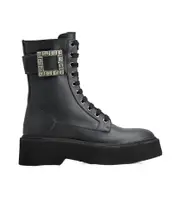 Roger Vivier Viv' Ranger Embellished Buckle Combat Boots 40 black