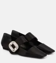 [Roger Vivier] Roger Vivier Belle Vivier embellished satin flats AU 5 black