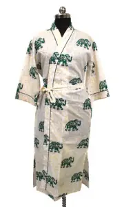 Hand Block Robe Animal Print Beach Cover Up Cotton Bathrobe Sleepwear Robe