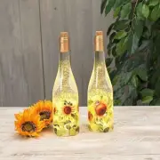 Sunflower and Chicadee Wine Bottle Snow Globe/Glitter lantern Set of 2