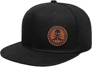 [Chicken Noodles] Flat Brim Hats for Men - Gothic Style Skull hat Leather Pattern - Hip-Hop Snapback Hat Skeleton Hats for Men